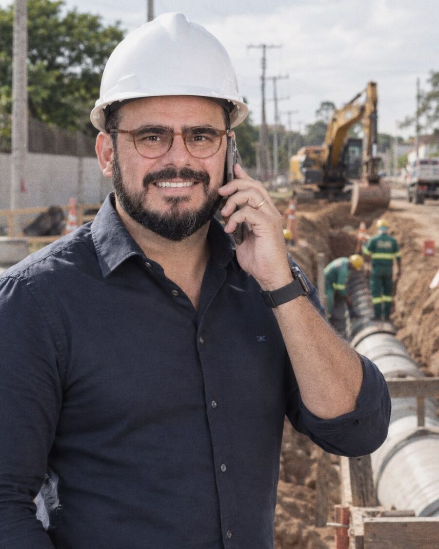Nizário Queiroz acompanhando uma obra de saneamento